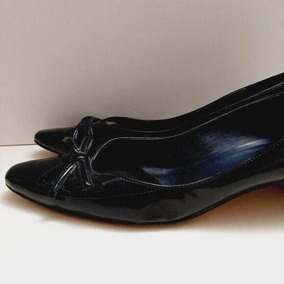 VANELI Bow & Cut-Out Low Heel Navy Blue Patent Genuine Leather Classy Pumps Sz 9 - Picture 9 of 16
